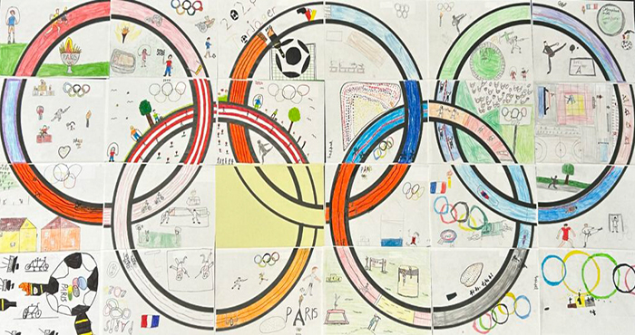 Kinderzeichnung der Olympischen Ringe